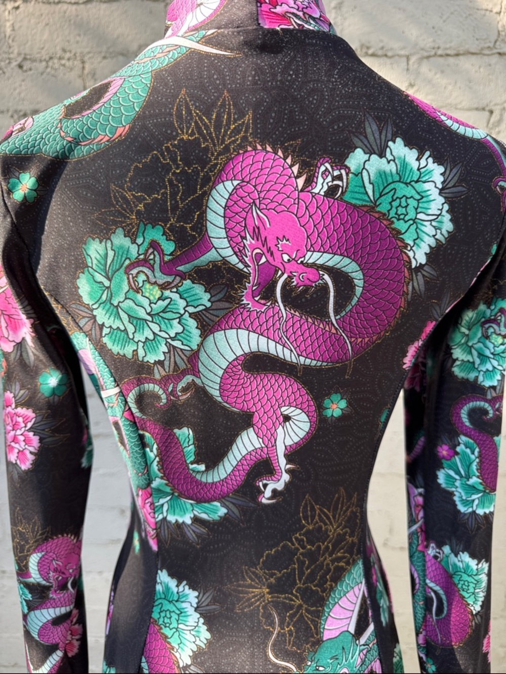 BlackMilk Long Sleeve Evil Longline Dress Dragon Bouquet Size S - Picture 9 of 16